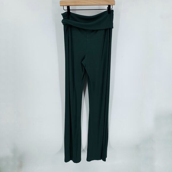 SKIMS Ribbed Foldover Pants Green Wide Leg Lounge Yoga Casual Women’s Size L - Picture 2 of 6